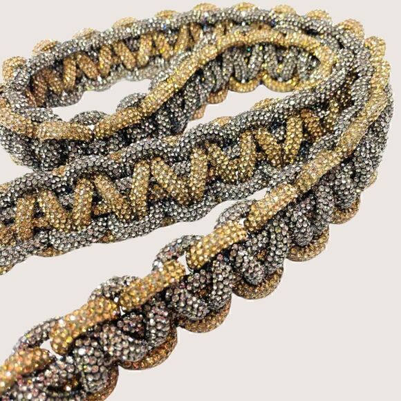 Two-Tone Sparkle Rhinestone Crystal Detachable Braided Handbag Strap - Picture 1 of 10